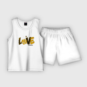 Детская пижама с шортами хлопок с принтом Love  буквы из сот ,  |  | love | буквы | любовь | мед | осы | пчелы | соты