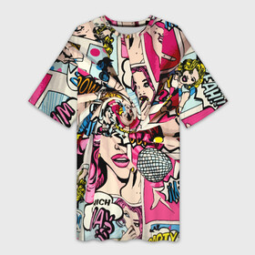 Платье-футболка 3D с принтом Twisted pop atr pattern ,  |  | Тематика изображения на принте: color | fashion | pattern | pop art | retro | мода | паттерн | поп арт | ретро | цвет