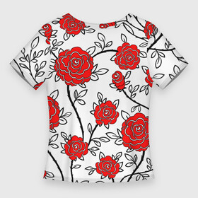 Женская футболка 3D Slim с принтом BEAUTIFUL RED ROSES ,  |  | beautiful | black | colorful | floral | love | summer | watercolor | white | акварель | белый | красивый | красный | красочный | лето | любовь | розы | цветочный | черный