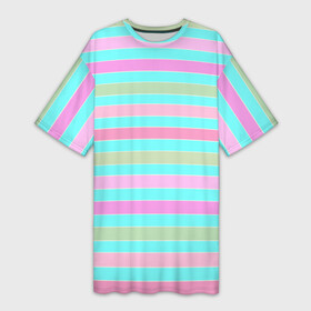 Платье-футболка 3D с принтом Pink turquoise stripes horizontal Полосатый узор ,  |  | pink | stripes | turquoise | бирюзовый | горизонтальные полосы | зеленые полосы | полосатый узор | разноцветные полосы | розовый