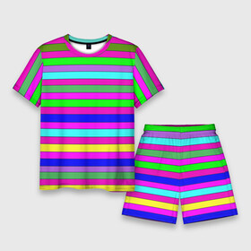 Мужской костюм с шортами 3D с принтом Multicolored neon bright stripes ,  |  | bright stripes | multicolored | neon | stripes | неоновые полосы | полосатый узор | яркие полосы