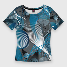 Женская футболка 3D Slim с принтом Серо синяя абстракция ,  |  | abstract | blue | circle | geometric | gray | gray turquoise | large print | retro | shapes | turquoise | urban | white | абстрактный | белый | бирюзовый | геометрический | городской | круги | крупный принт | линии | полосы | ретро | серо бирюзовый