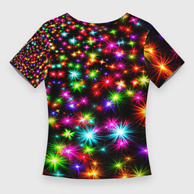 Женская футболка 3D Slim с принтом COLORFUL COLOR STARFALL ,  |  | Тематика изображения на принте: abstraction | beautiful | colorful pattern | starfall | starry | абстракция | звездный | звездопад | красиво | красочный узор