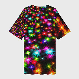Платье-футболка 3D с принтом COLORFUL COLOR STARFALL ,  |  | abstraction | beautiful | colorful pattern | starfall | starry | абстракция | звездный | звездопад | красиво | красочный узор