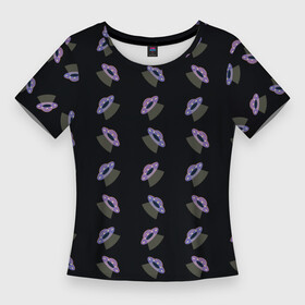 Женская футболка 3D Slim с принтом Летающие тарелки ,  |  | инопланетяне | космос | летающая тарелка | летающие тарелки | нло | пришельцы | черный фон