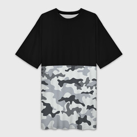 Платье-футболка 3D с принтом Полукамуфляж Тёмно Серый ,  |  | camo | camouflage | dark | gray | half | камуфляж | половина | серый | тёмный