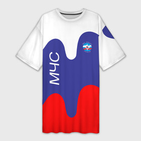 Платье-футболка 3D с принтом МЧС  флаг России ,  |  | мчс | мчс россии | пожарник | пожарные | пожарный | спасатели | спасатель
