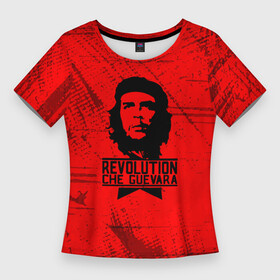 Женская футболка 3D Slim с принтом Че Гевара  на красном фоне ,  |  | anarchy | che | che guevara | comandante | hasta la victoria siempre | анархия | гевара | до победы всегда | историческая личность | комунист | куба | революция | социализм | фидель кастро | че | че гевара | эрнесто