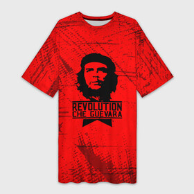 Платье-футболка 3D с принтом Че Гевара  на красном фоне ,  |  | anarchy | che | che guevara | comandante | hasta la victoria siempre | анархия | гевара | до победы всегда | историческая личность | комунист | куба | революция | социализм | фидель кастро | че | че гевара | эрнесто