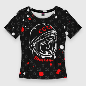 Женская футболка 3D Slim с принтом Юрий Гагарин  поехали  краска ,  |  | 12 апреля | гагарин | день космонавтики | космонавт | космонавтика | космос | краска | ссср | юра | юрий