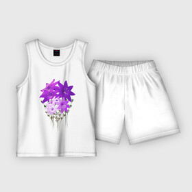 Детская пижама с шортами хлопок с принтом Flowers purple light ,  |  | 3d flowers | bloom | blossom | plants | purple florets