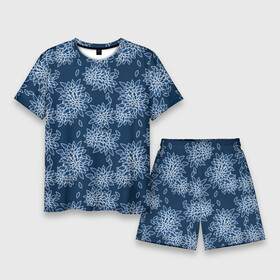 Мужской костюм с шортами 3D с принтом Темно синий цветочный узор pattern ,  |  | dark blue | floral | pattern | синий | темно синий | цветочный узор