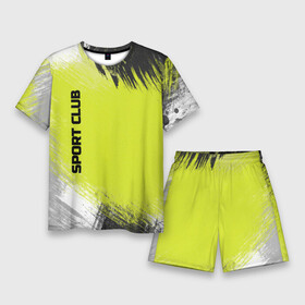 Мужской костюм с шортами 3D с принтом Sports club gray green pattern ,  |  | pattern | sports club | зеленый неоновый | пятна краски | серый | спорт | спортивный | спотривный клуб | черный