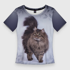 Женская футболка 3D Slim с принтом Красивый сибирский котик ,  |  | Тематика изображения на принте: cat | pussy | киса | кися | котик | котэ | кошка | кошки | пушистик | сибирская кошка | сибирский | сибирь