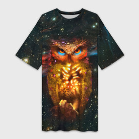 Платье-футболка 3D с принтом Космический взгляд совы ,  |  | beak | cosmos | eyes | feather | galactic | neon | owl | space | stars | view | взгляд | галактика | глаза | звёзды | клюв | космос | неон | перья | пространство | сова