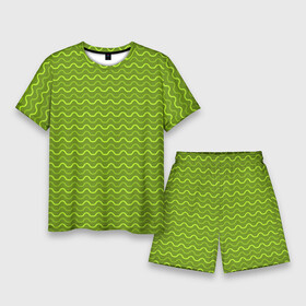 Мужской костюм с шортами 3D с принтом Зеленые светлые и темные волнистые полосы ,  |  | абстрактные | абстракция | геометрия | классика | классические | нейтральные | спокойные | узор | узоры