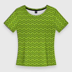Женская футболка 3D Slim с принтом Зеленые светлые и темные волнистые полосы ,  |  | абстрактные | абстракция | геометрия | классика | классические | нейтральные | спокойные | узор | узоры
