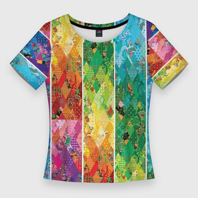 Женская футболка 3D Slim с принтом Patchwork pattern ,  |  | color | fashion | patchwork | pattern | мода | паттерн | пэчворк | цвет