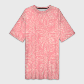 Платье-футболка 3D с принтом Бежевые листья монстеры на розовом ,  |  | beige | botanical | hawaii | jungle | leaves | light pink | monochrome | monstera | palm | pink | tropical | бежевый | ботанический | гавайи | джунгли | листья | монохромный | монстера | пальма | розовый | светло розовый | тропический