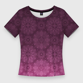 Женская футболка 3D Slim с принтом Ажурный орнамент на бордовом градиентном фоне ,  |  | ажурный | бордовый | бордовый орнамент | кружевной узор | орнамент