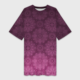 Платье-футболка 3D с принтом Ажурный орнамент на бордовом градиентном фоне ,  |  | ажурный | бордовый | бордовый орнамент | кружевной узор | орнамент