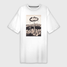 Платье-футболка хлопок с принтом Dripping Mushroom ,  |  | ботаника | винтаж | грибы | картина | книга | минимализм | природа | флора | цветы