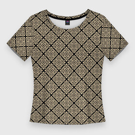 Женская футболка 3D Slim с принтом Паттерн золотые квадраты ,  |  | абстрактные | абстракция | геометрия | классика | классические | нейтральные | спокойные | узор | узоры