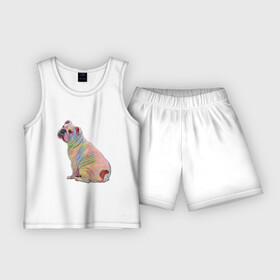 Детская пижама с шортами хлопок с принтом Фантазийный английский бульдог ,  |  | бульдог | друг | животное | животные | звери | зверь | любимец | питомец | порода | разноцветный | собака | собаки | фантазия