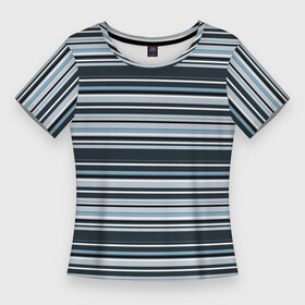 Женская футболка 3D Slim с принтом Горизонтальные синие, голубые, белые полосы ,  |  | blue | horizontal | horizontal stripes | light blue | lines | retro | striped | stripes | strokes | white | белые | геометрический | горизонталь | горизонтальные полосы | линии | минимализм | полосатый | полосы | простой | ретро | синий | синий 
