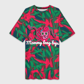 Платье-футболка 3D с принтом Mommy long legs Poppy playtime ,  |  | mommy long legs | зеленый | компьютерная игра | красный | мамочка длинные ноги | пк игры | поппи плей тайм
