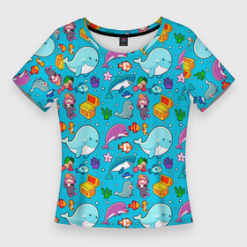 Женская футболка 3D Slim с принтом SEA DIVING ,  |  | blue | diver | fish | m | ocean | snorkeling | water | whale | аквалангист | акула | вода | дайвер | дайвинг | животные | кит | море | морская жизнь | морская звезда | морской | морской конек | морской котик | океан | погружение