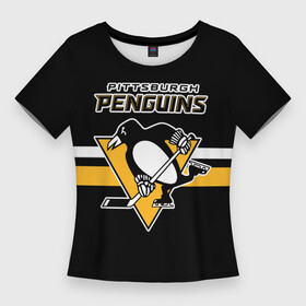 Женская футболка 3D Slim с принтом Питтсбург Пингвинз форма ,  |  | nhl | pittsburgh penguins | нхл | питтсбург пингвинз | хоккей