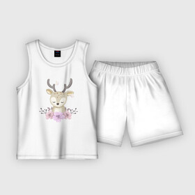 Детская пижама с шортами хлопок с принтом Милый Оленёнок С Цветочками ,  |  | animals | beast | cute | flowers | nature | животные | звери | лужайка | милый | оленёнок | олень | природа | цветы