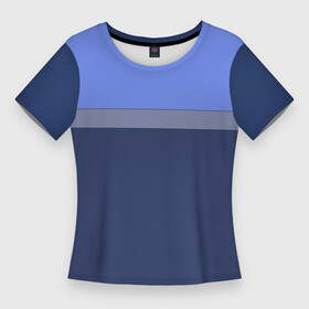 Женская футболка 3D Slim с принтом Серая полоса на синем ,  |  | blue | dark blue | gray | gray stripe | light blue | minimalism | simple | striped | горизонталь | горизонтальная полоса | классический | минимализм | монохромный | полосатый | простой | светло синий | серая полоса | серый