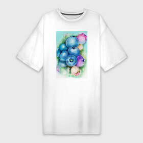 Платье-футболка хлопок с принтом Акварельные ягоды голубики ,  |  | акварель | акварельный | голубика | гроздь | живопись | лето | нежный | рисунок | сочные | ягодки | ягоды