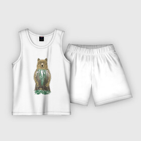 Детская пижама с шортами хлопок с принтом Душа медведя ,  |  | деревья | дух | лайн | лес | медведица | медведь | медвежата | папоротник | природа | рисунок