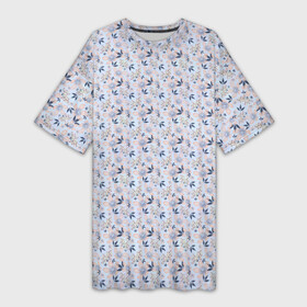 Платье-футболка 3D с принтом Розовые цветы на светло сиреневом ,  |  | floral | floral print | flowers | light lilac | lilac | nature | pink | pink flowers | retro | small | мелкий | природа | ретро | розовые цветы | розовый | светло сиреневый | сиреневый | цветочный | цветочный принт | цветы