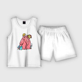 Детская пижама с шортами хлопок с принтом Розовая слоника со слонятами ,  |  | розовый слон | слон | слониха | слоны | слонята
