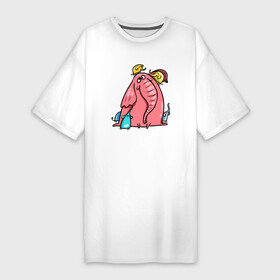 Платье-футболка хлопок с принтом Розовая слоника со слонятами ,  |  | розовый слон | слон | слониха | слоны | слонята