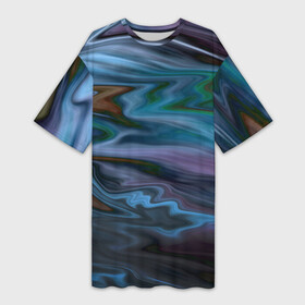 Платье-футболка 3D с принтом Сине зеленый абстрактный размытый узор ,  |  | abstract pattern | blue | абстрактный узор | оттенки синего | пятна | размытый фон