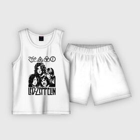 Детская пижама с шортами хлопок с принтом Led Zeppelin Black ,  |  | british | england | folk | hardcore | hardrock | led zeppelin | metal | music | punk | retro | rock | usa | гранж | джимми пейдж | лед цеппелин | метал | музыка | панк | ретро | роберт плант | рок | сша | фолк