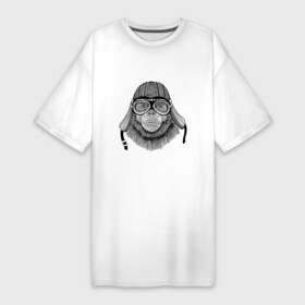 Платье-футболка хлопок с принтом MONKEY PILOT ,  |  | animal | chimpanzee | funny | monkey | pilot | pilot helmet | retro | vintage | винтажный | животное | забавный | обезьяна | пилот | ретро | шимпанзе | шлем пилота