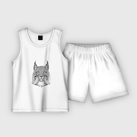 Детская пижама с шортами хлопок с принтом LYNX ,  |  | animal | black | predator | white | белый | животное | рысь | хищник | чёрный