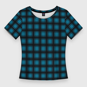 Женская футболка 3D Slim с принтом Black and blue plaid ,  |  | black and blue | plaid | plaid pattern | клетка | клетчатый узор | синий | черный | шотландка