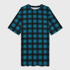 Платье-футболка 3D с принтом Black and blue plaid ,  |  | black and blue | plaid | plaid pattern | клетка | клетчатый узор | синий | черный | шотландка