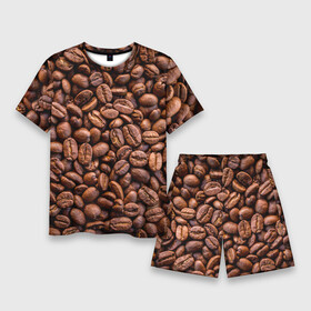 Мужской костюм с шортами 3D с принтом Зерна жареного кофе ,  |  | coffee | кофе | кофейные зерна | текстура