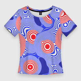 Женская футболка 3D Slim с принтом Сине красная психоделика ,  |  | abstraction | абстракция | волны | круги | психоделика