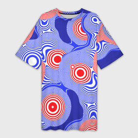 Платье-футболка 3D с принтом Сине красная психоделика ,  |  | abstraction | абстракция | волны | круги | психоделика