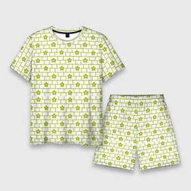 Мужской костюм с шортами 3D с принтом Зеленые кирпичики и цветы ,  |  | Тематика изображения на принте: абстрактные | абстракция | геометрия | классика | классические | нейтральные | спокойные | узор | узоры
