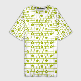 Платье-футболка 3D с принтом Зеленые кирпичики и цветы ,  |  | абстрактные | абстракция | геометрия | классика | классические | нейтральные | спокойные | узор | узоры